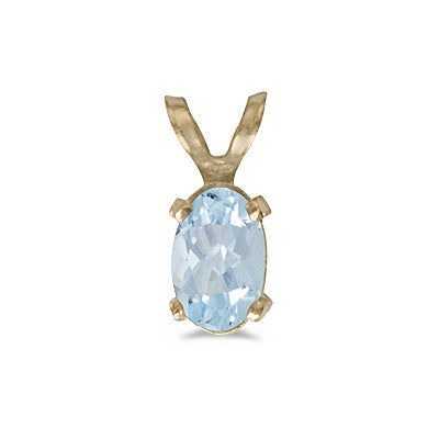 Oval Aquamarine Solitaire Pendant Necklace in 14K Yellow Gold (0.40ct)
