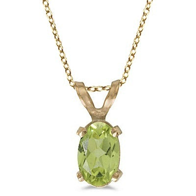 Oval Peridot Solitaire Pendant Necklace in 14K Yellow Gold (0.55ct)