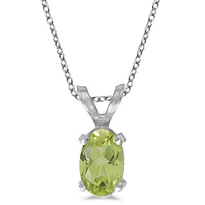 Oval Peridot Solitaire Pendant Necklace in 14K White Gold (0.55ct)