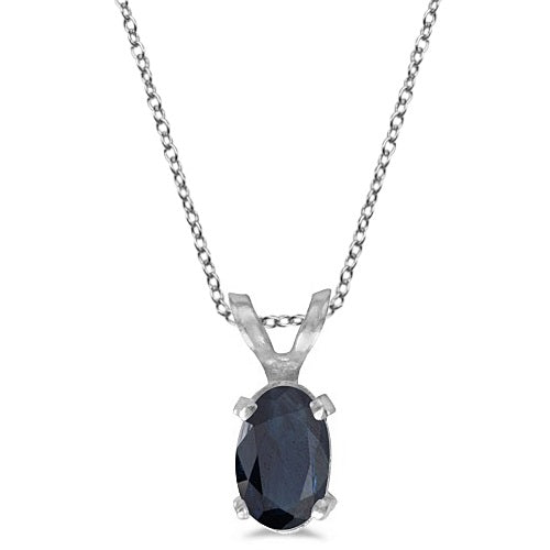 Oval Blue Sapphire Solitaire Pendant Necklace 14K White Gold (0.55ct)