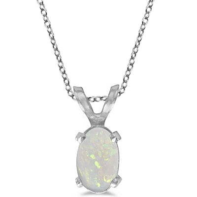 Oval Opal Solitaire Pendant Necklace in 14K White Gold (0.27ct)