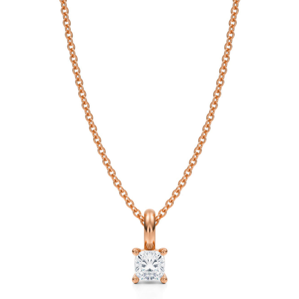 Cushion Solitaire Lab Diamond Pendant Necklace 14K Rose Gold (0.33ct)
