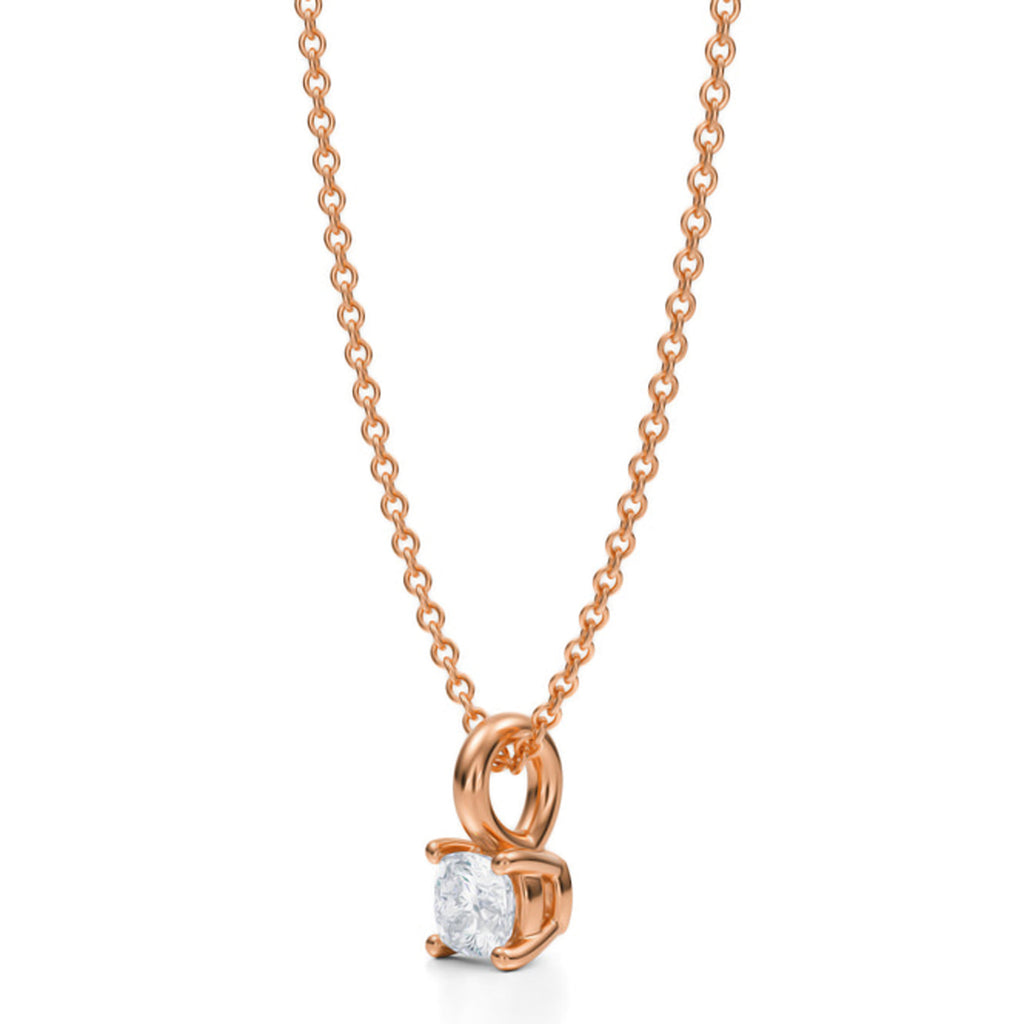 Cushion Solitaire Lab Diamond Pendant Necklace 14K Rose Gold (0.33ct)