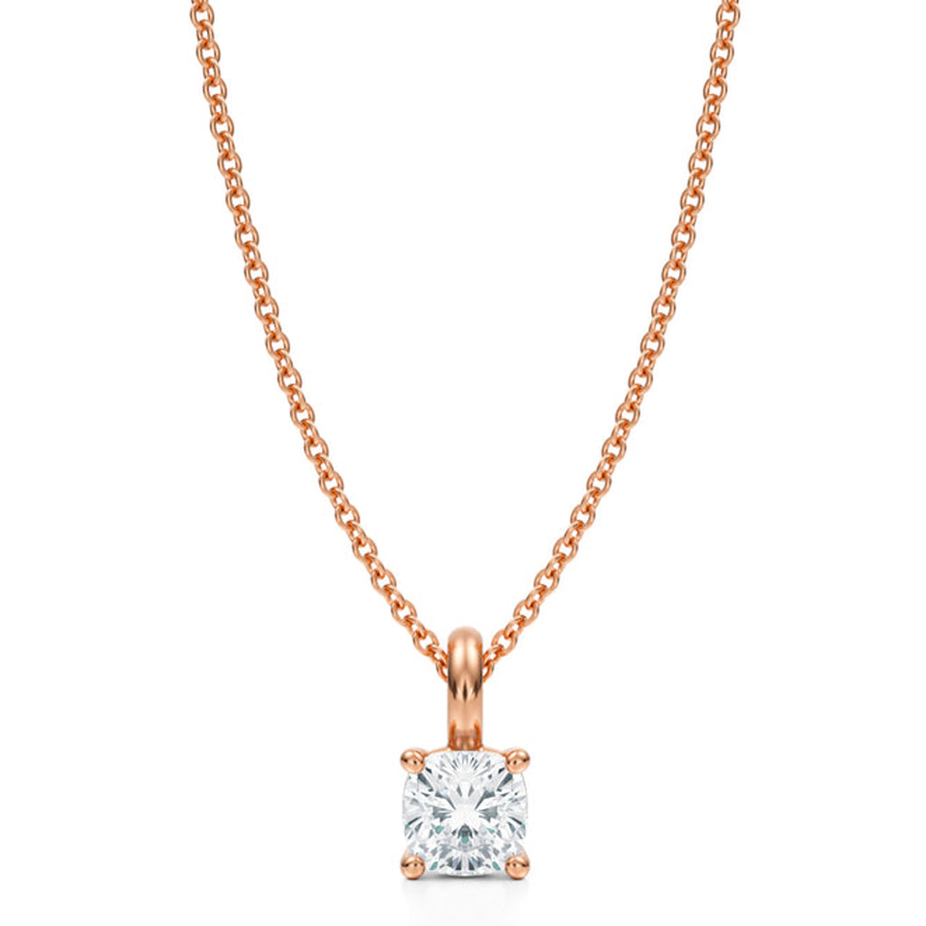 Cushion Solitaire Lab Diamond Pendant Necklace 14K Rose Gold (0.50ct)