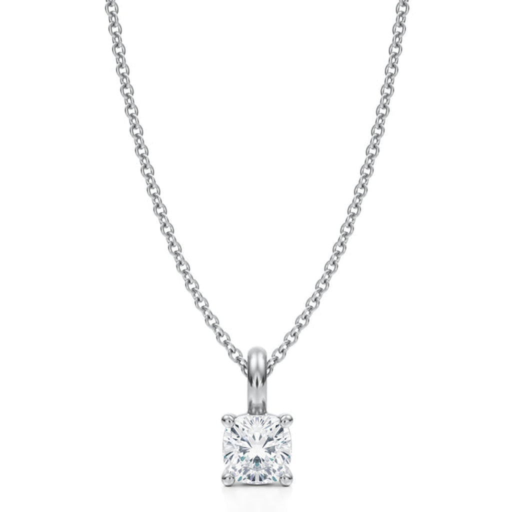 Cushion Solitaire Lab Diamond Pendant Necklace 14K White Gold (0.50ct)