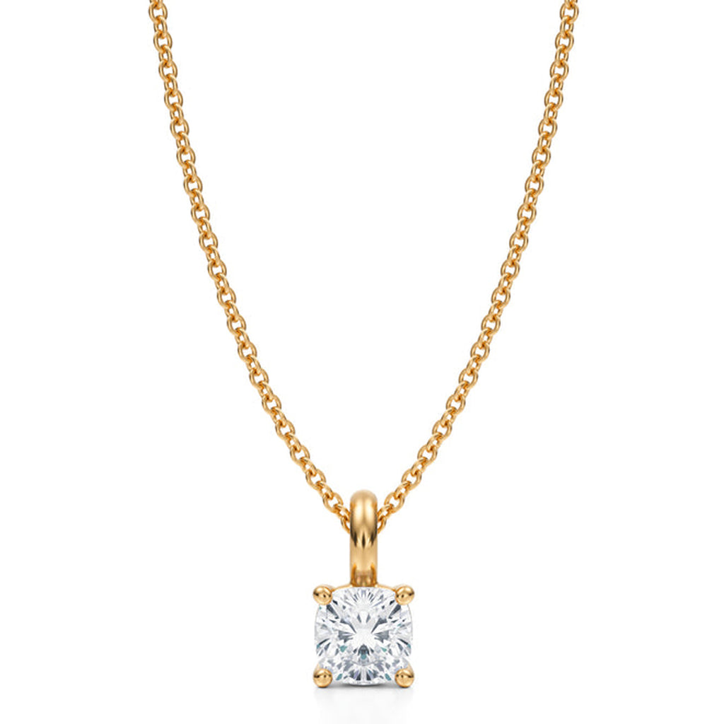 Cushion Solitaire Lab Diamond Pendant Necklace 14K Yellow Gold (0.50ct)