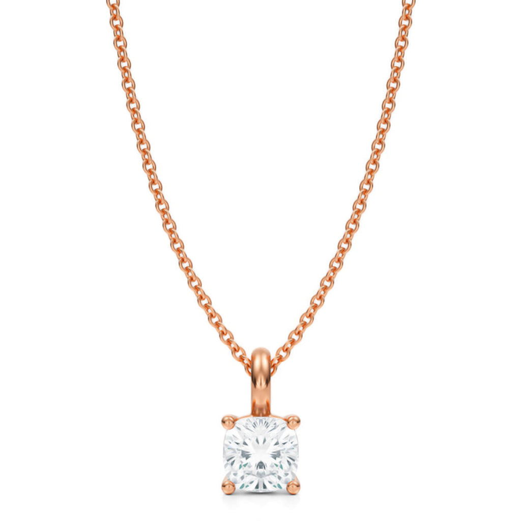 Cushion Solitaire Lab Diamond Pendant Necklace 14K Rose Gold (0.75ct)