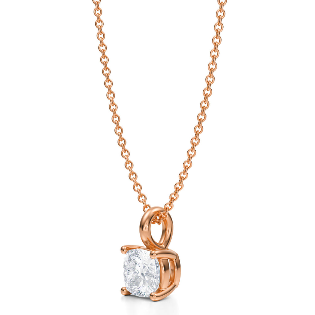 Cushion Solitaire Lab Diamond Pendant Necklace 14K Rose Gold (0.75ct)