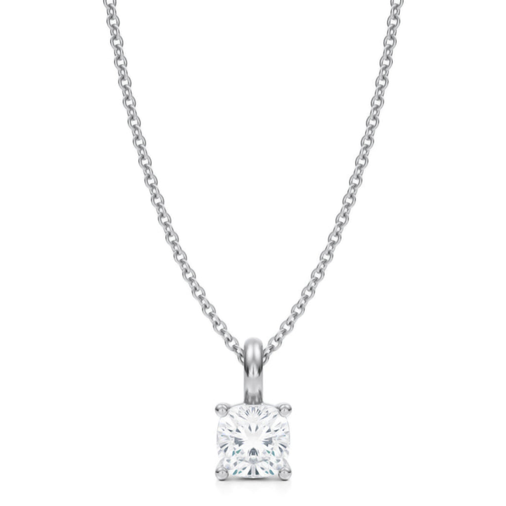 Cushion Solitaire Lab Diamond Pendant Necklace 14K White Gold (0.75ct)
