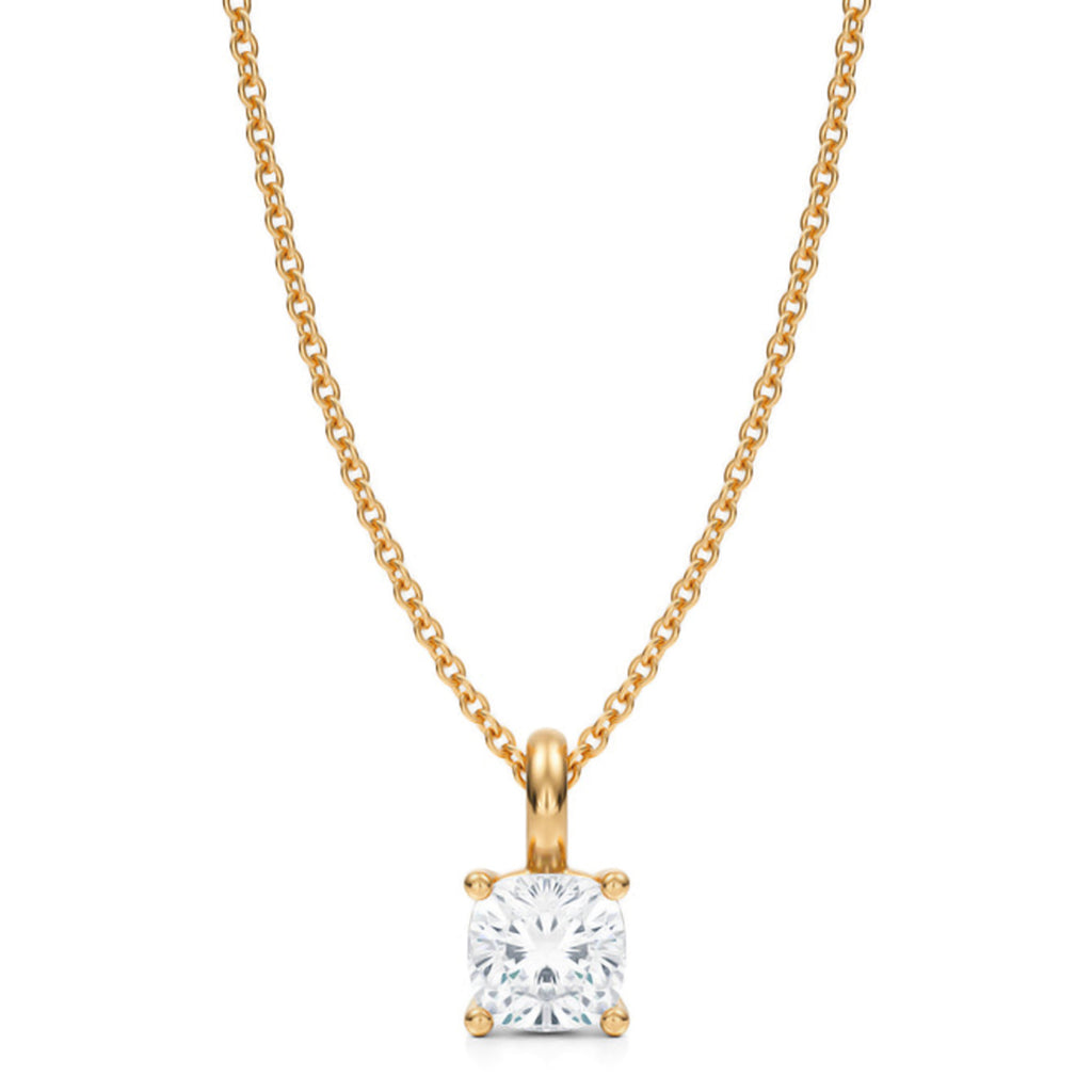 Cushion Solitaire Lab Diamond Pendant Necklace 14K Yellow Gold (0.75ct)