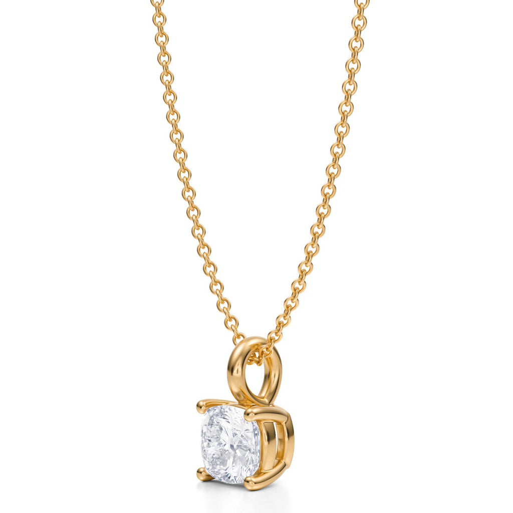 Cushion Solitaire Lab Diamond Pendant Necklace 14K Yellow Gold (0.75ct)