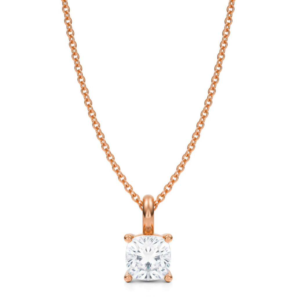 Cushion Solitaire Lab Diamond Pendant Necklace 14K Rose Gold (1.00ct)