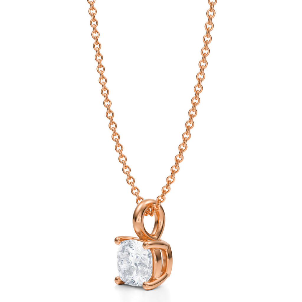 Cushion Solitaire Lab Diamond Pendant Necklace 14K Rose Gold (1.00ct)