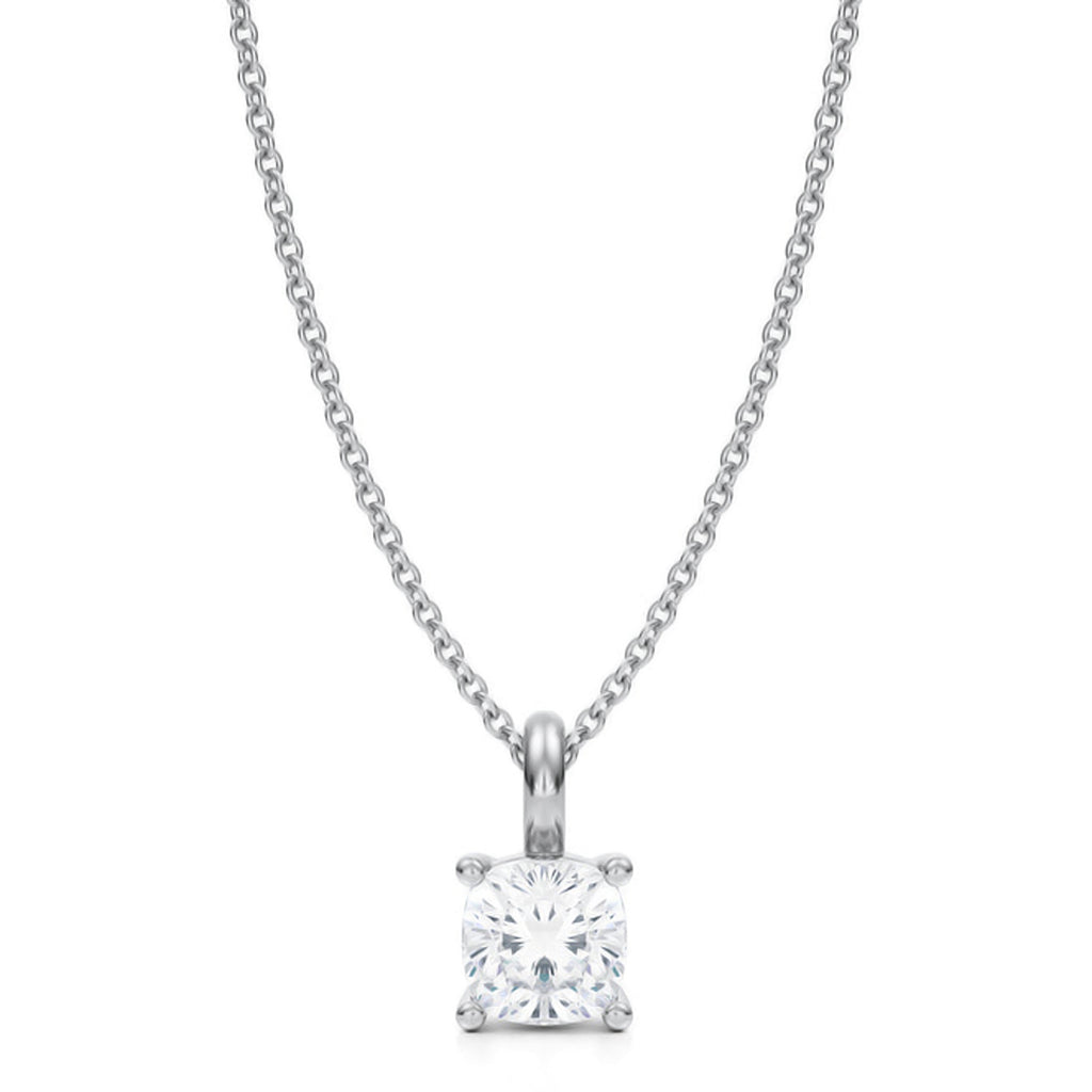 Cushion Solitaire Lab Diamond Pendant Necklace 14K White Gold (1.00ct)