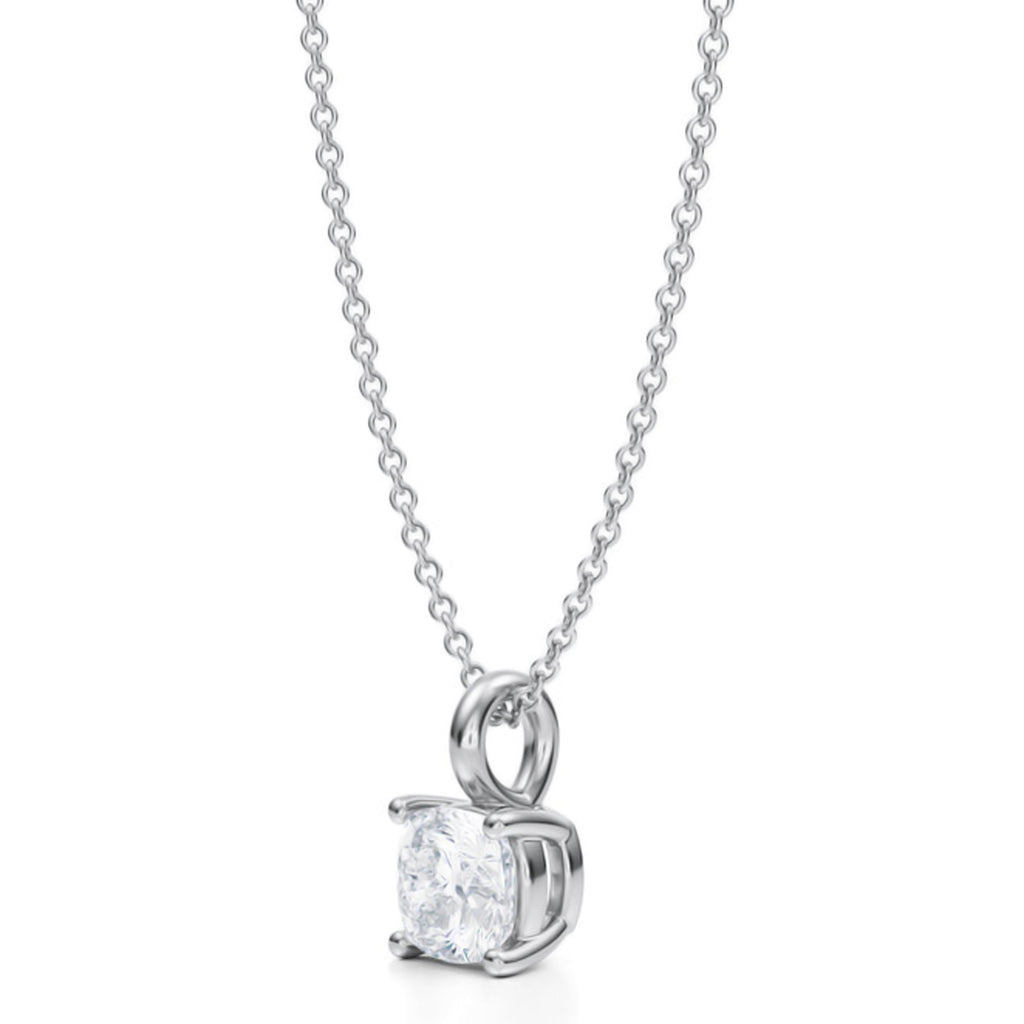 Cushion Solitaire Lab Diamond Pendant Necklace 14K White Gold (1.00ct)