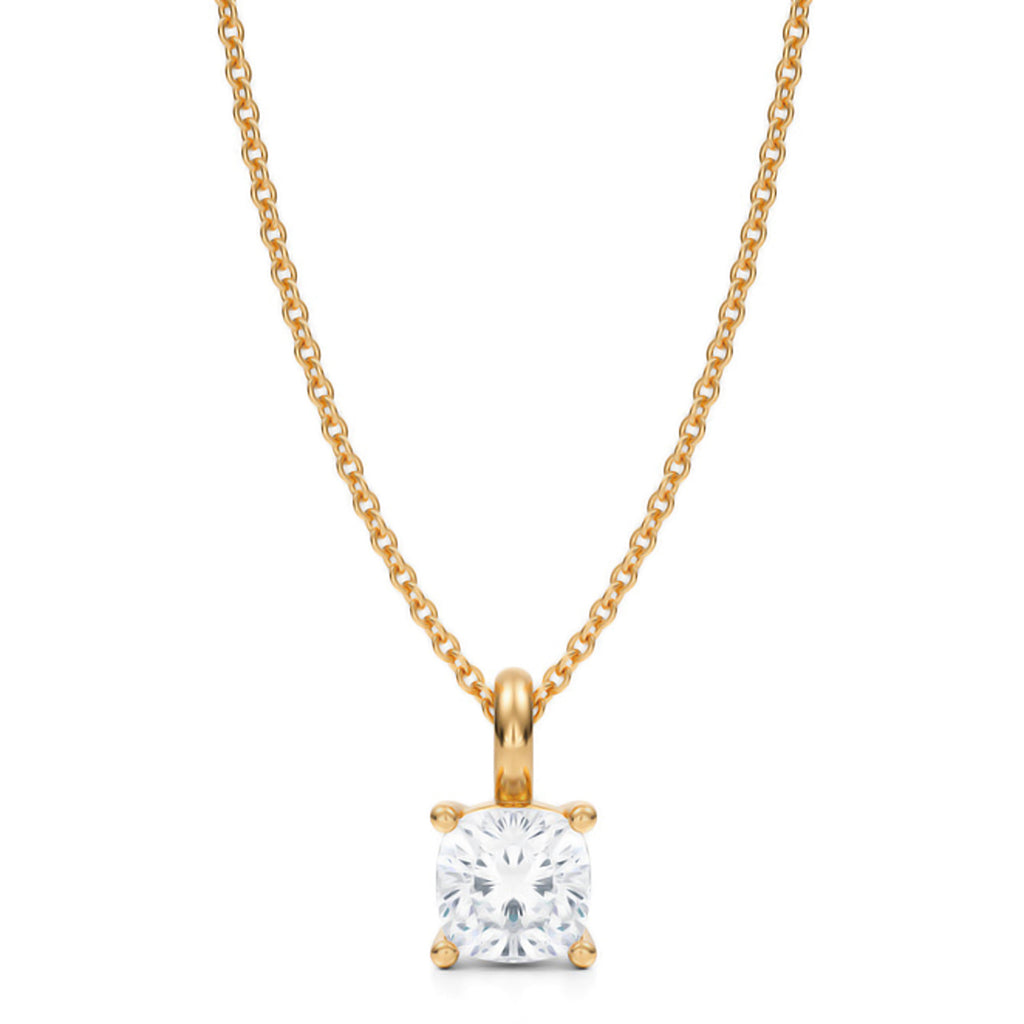 Cushion Solitaire Lab Diamond Pendant Necklace 14K Yellow Gold (1.00ct)