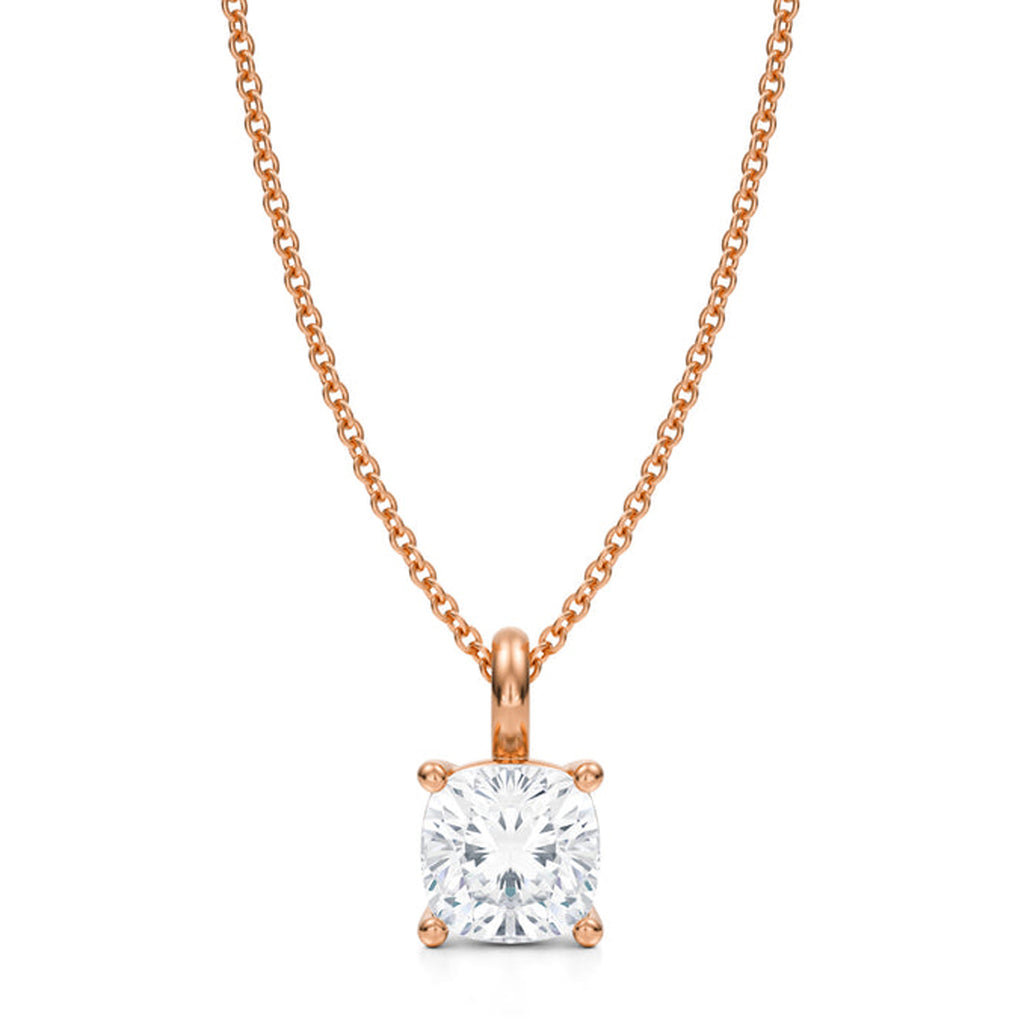 Cushion Solitaire Lab Diamond Pendant Necklace 14K Rose Gold (1.50ct)