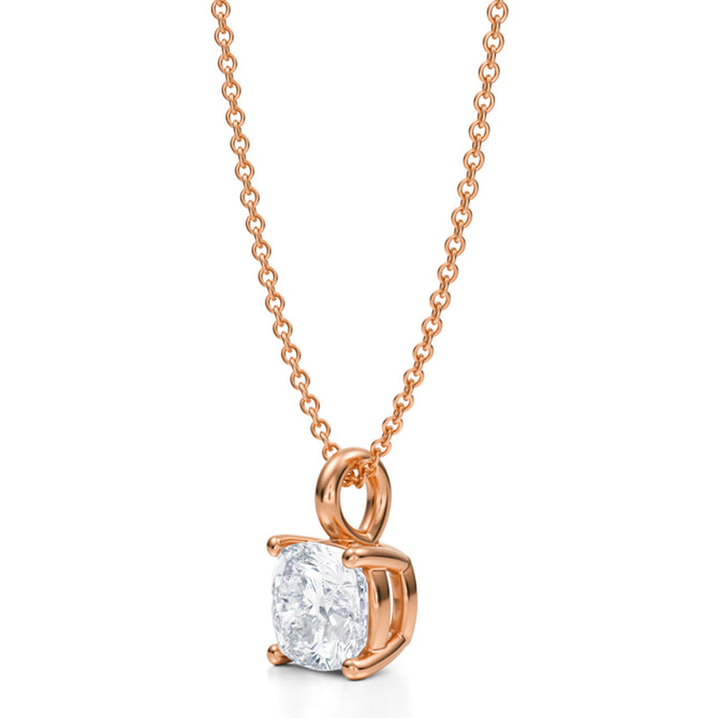 Cushion Solitaire Lab Diamond Pendant Necklace 14K Rose Gold (1.50ct)