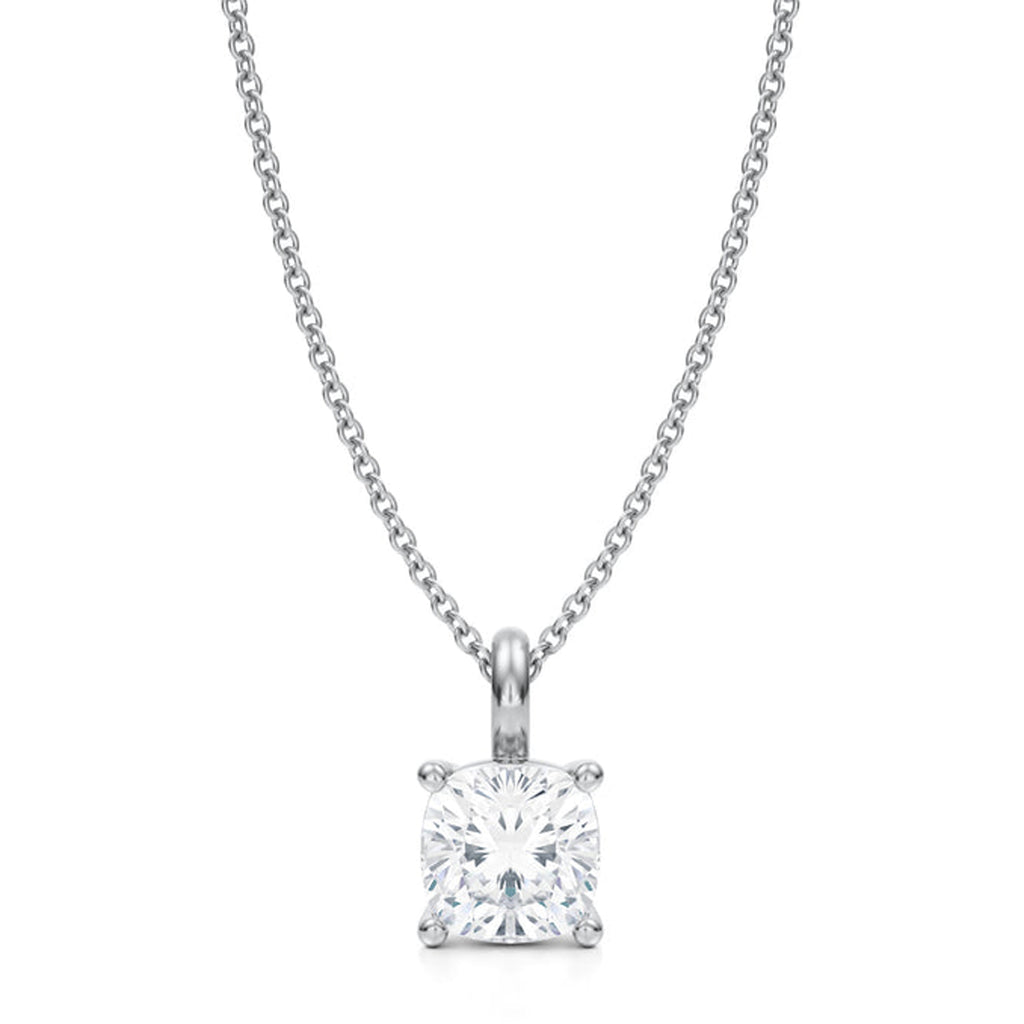 Cushion Solitaire Lab Diamond Pendant Necklace 14K White Gold (1.50ct)