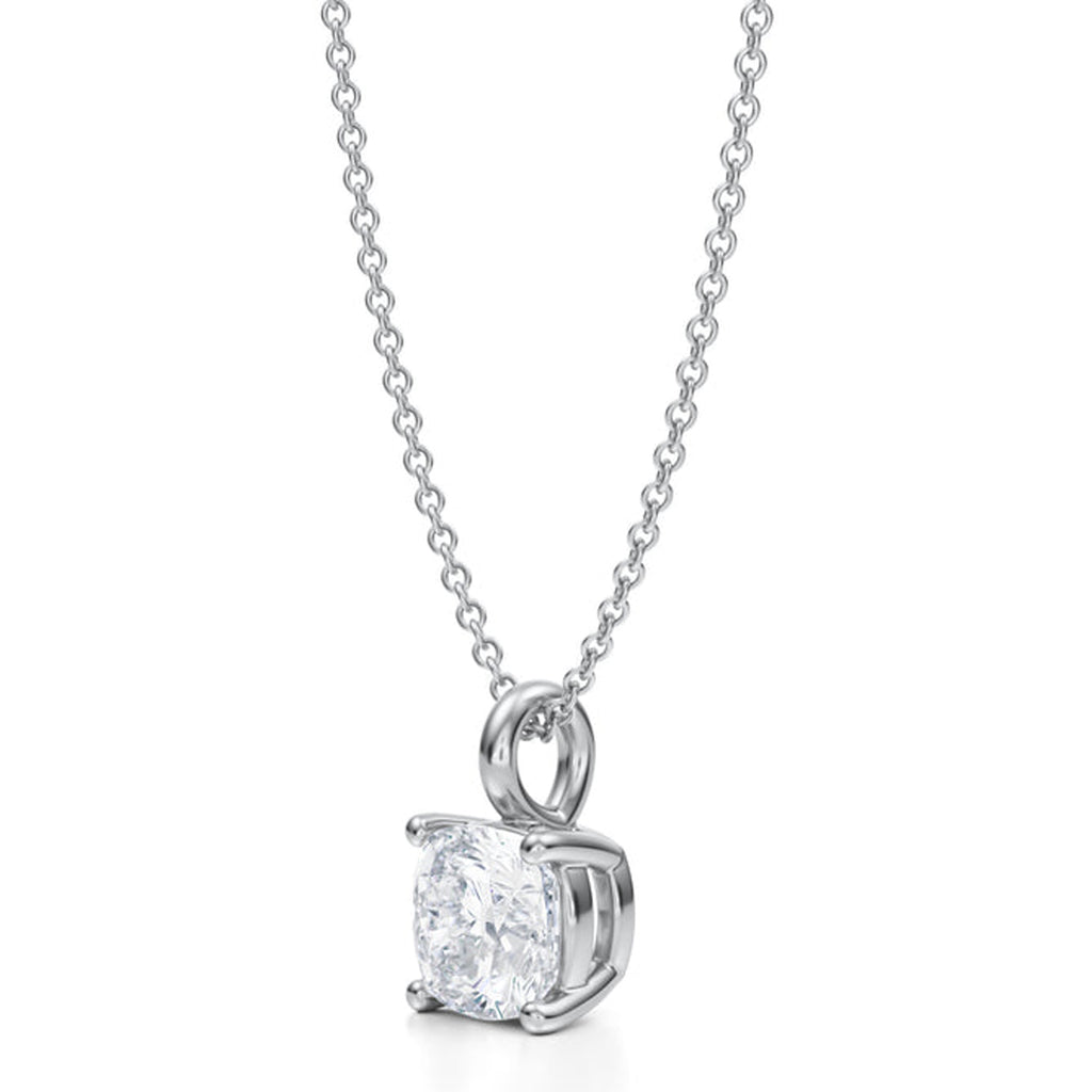 Cushion Solitaire Lab Diamond Pendant Necklace 14K White Gold (1.50ct)