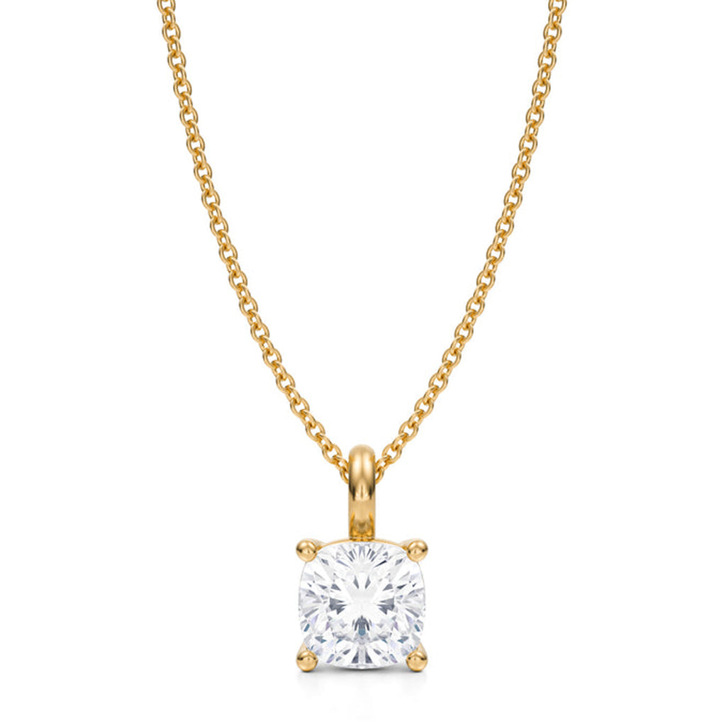 Cushion Solitaire Lab Diamond Pendant Necklace 14K Yellow Gold (1.50ct)