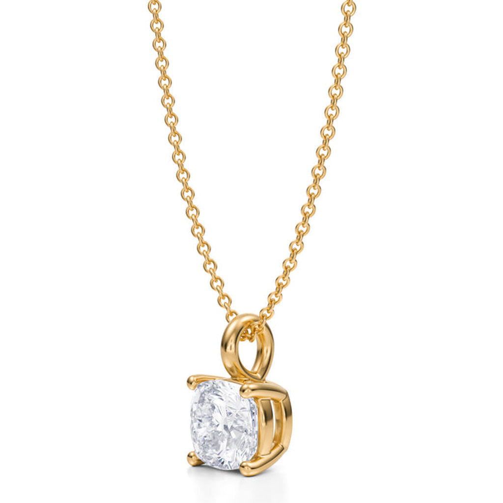 Cushion Solitaire Lab Diamond Pendant Necklace 14K Yellow Gold (1.50ct)
