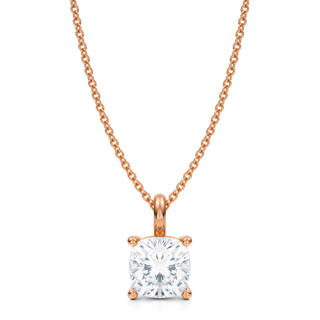 Cushion Solitaire Lab Diamond Pendant Necklace 14K Rose Gold (2.00ct)