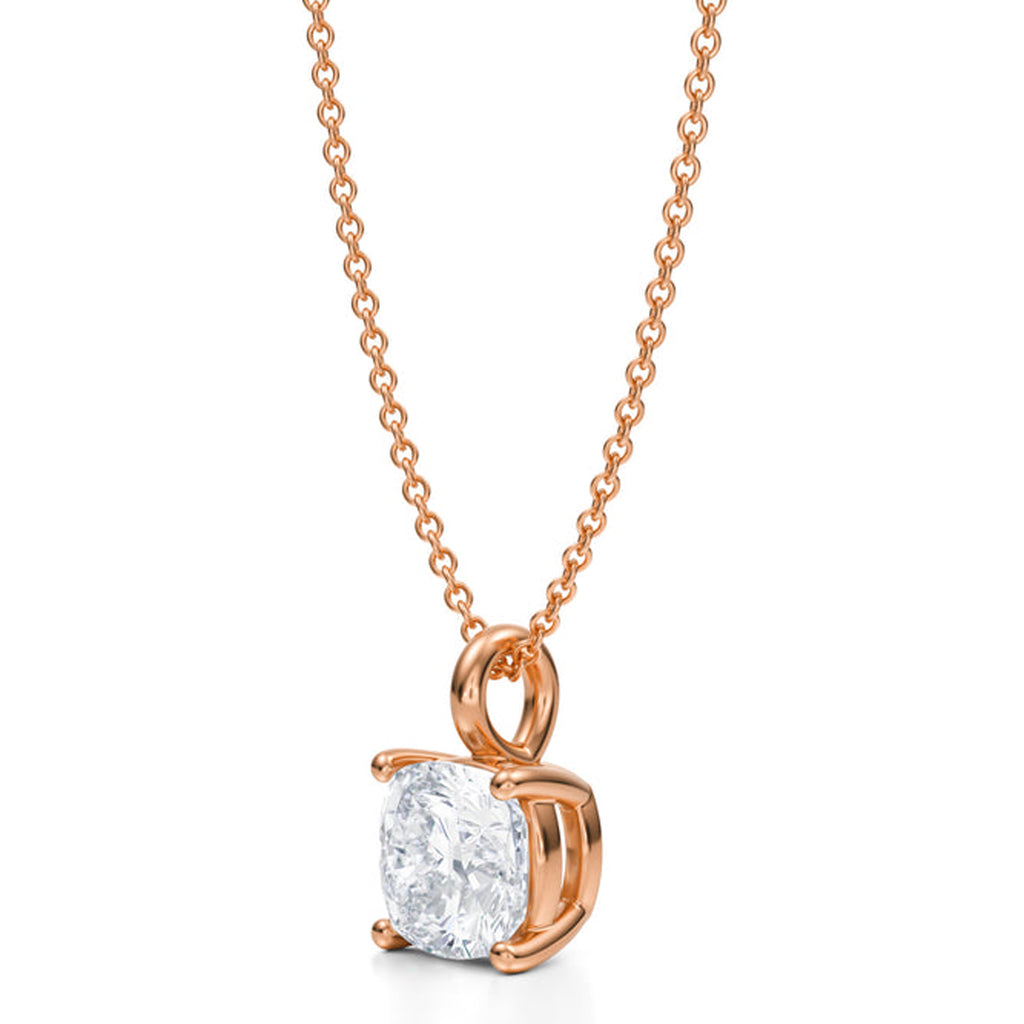 Cushion Solitaire Lab Diamond Pendant Necklace 14K Rose Gold (2.00ct)