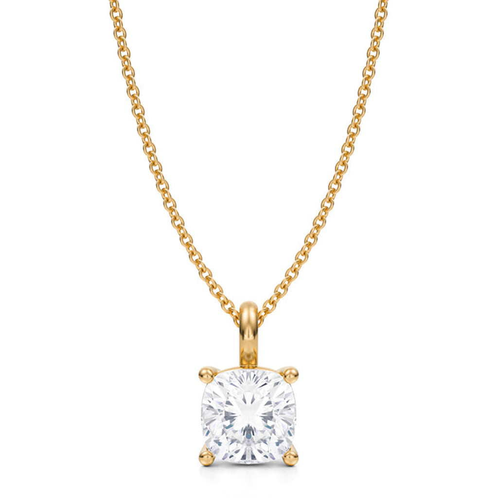Cushion Solitaire Lab Diamond Pendant Necklace 14K Yellow Gold (2.00ct)