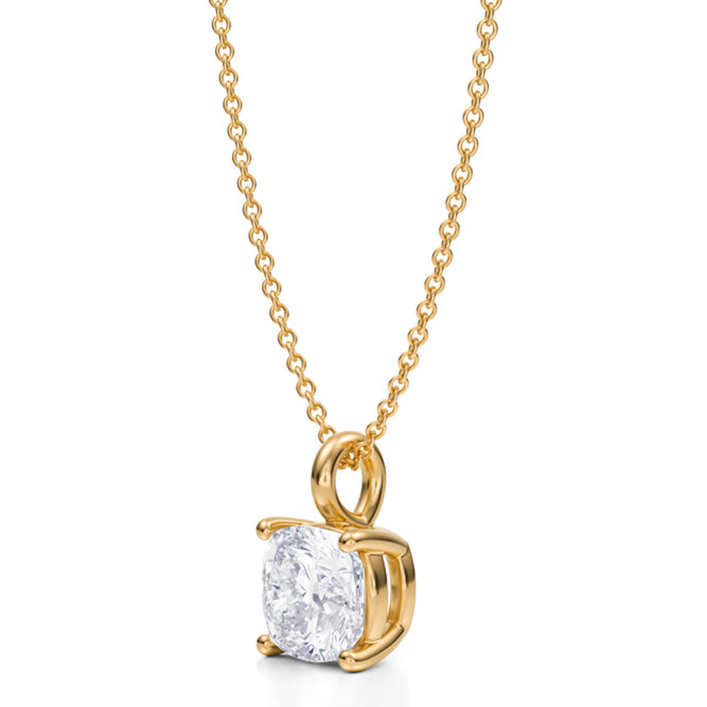 Cushion Solitaire Lab Diamond Pendant Necklace 14K Yellow Gold (2.00ct)