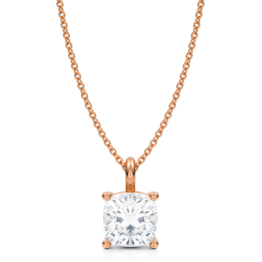 Cushion Solitaire Lab Diamond Pendant Necklace 14K Rose Gold (2.50ct)