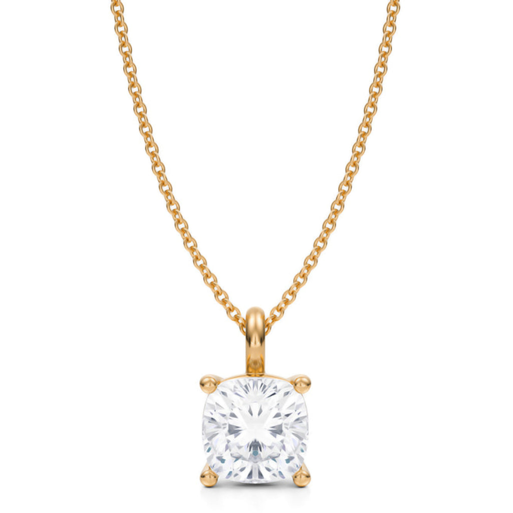 Cushion Solitaire Lab Diamond Pendant Necklace 14K Yellow Gold (2.50ct)