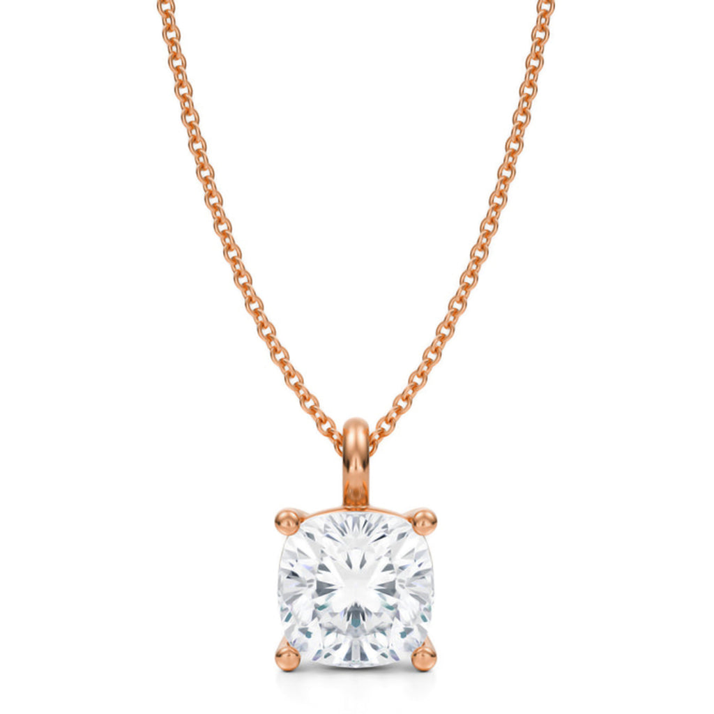 Cushion Solitaire Lab Diamond Pendant Necklace 14K Rose Gold (3.00ct)