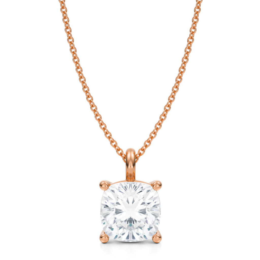Cushion Solitaire Lab Diamond Pendant Necklace 14K Rose Gold (3.50ct)