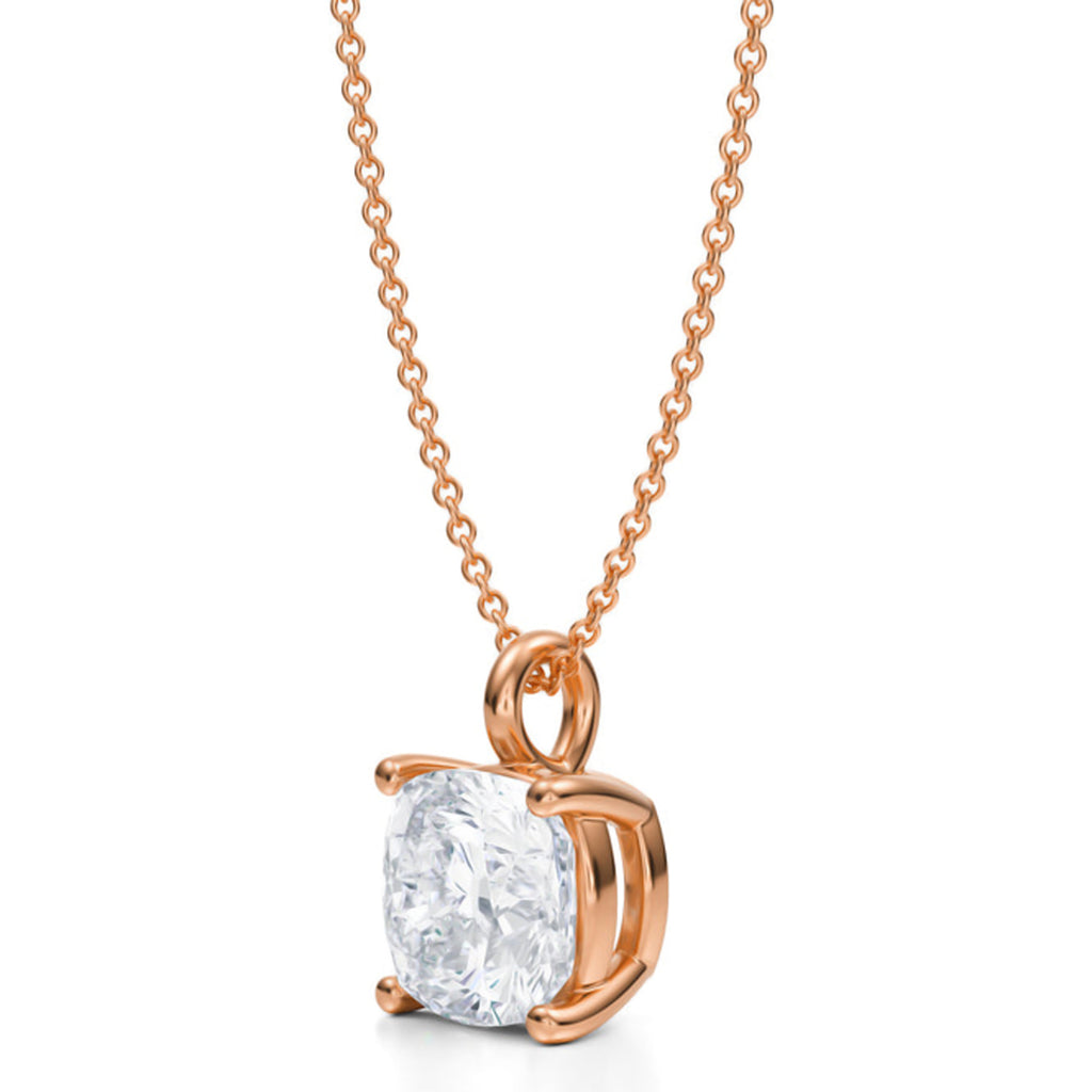 Cushion Solitaire Lab Diamond Pendant Necklace 14K Rose Gold (3.50ct)
