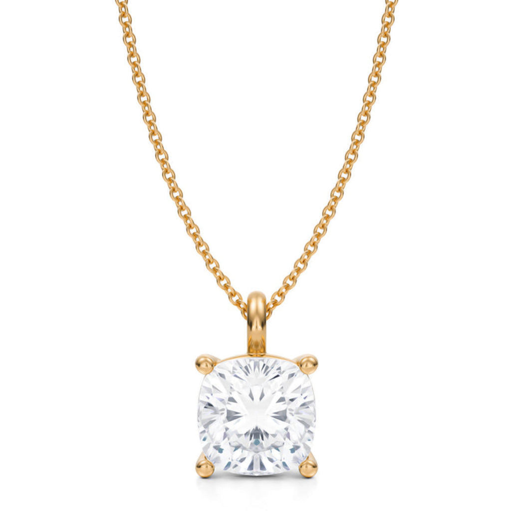 Cushion Solitaire Lab Diamond Pendant Necklace 14K Yellow Gold (3.50ct)