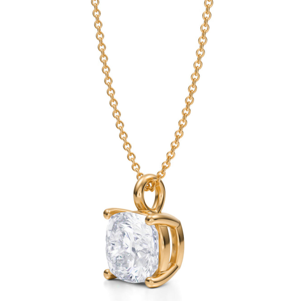 Cushion Solitaire Lab Diamond Pendant Necklace 14K Yellow Gold (3.50ct)