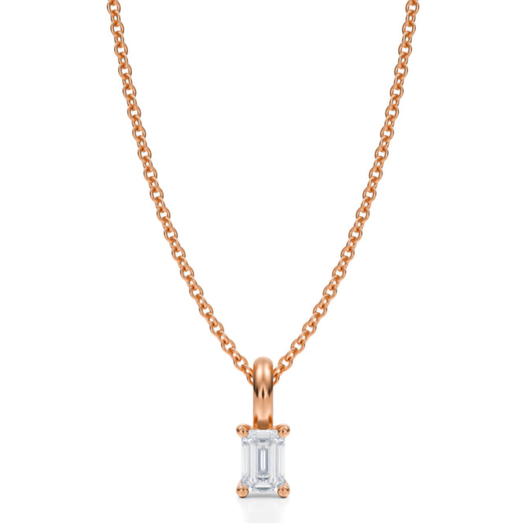 Emerald Solitaire Lab Diamond Pendant Necklace 14K Rose Gold (0.25ct)