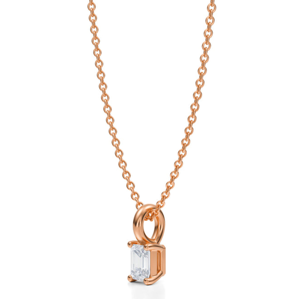 Emerald Solitaire Lab Diamond Pendant Necklace 14K Rose Gold (0.25ct)