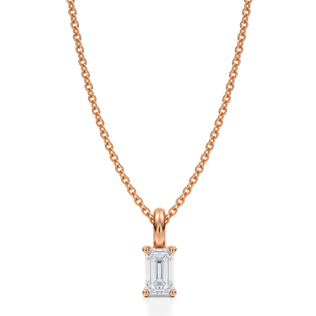 Emerald Lab Diamond 4-Prong Necklace 14K Rose Gold (0.33ct)