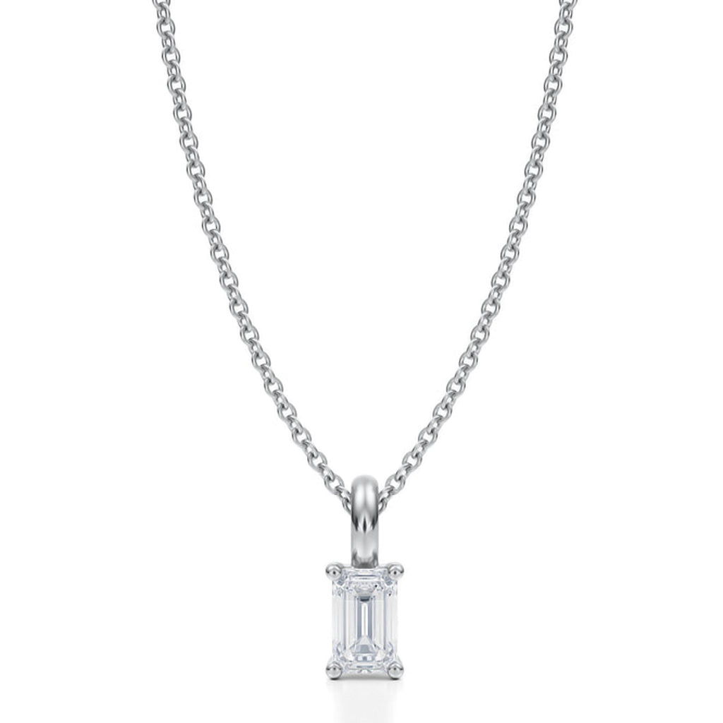 Emerald Lab Diamond 4-Prong Necklace 14K White Gold (0.33ct)