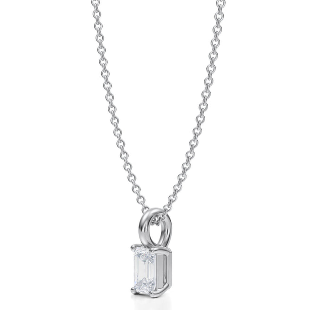 Emerald Lab Diamond 4-Prong Necklace 14K White Gold (0.33ct)