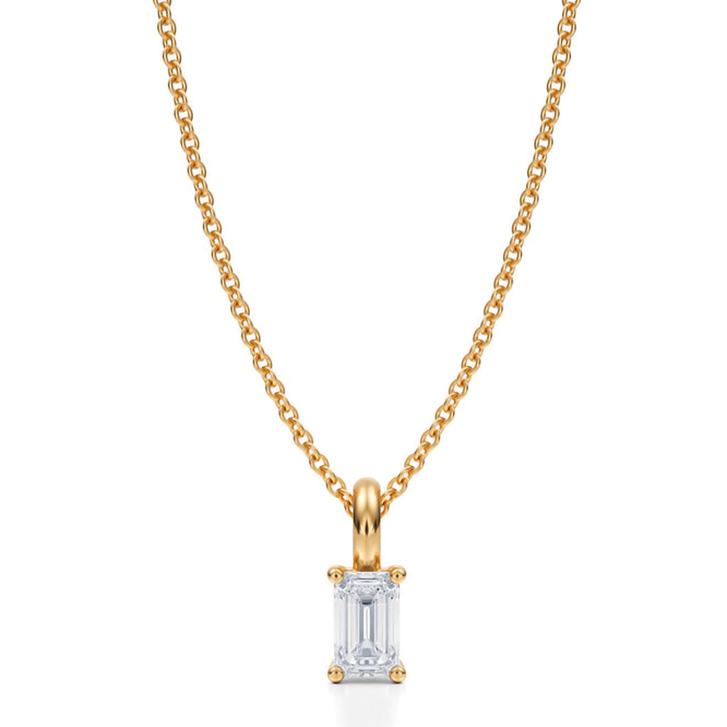 Emerald Lab Diamond 4-Prong Necklace 14K Yellow Gold (0.33ct)