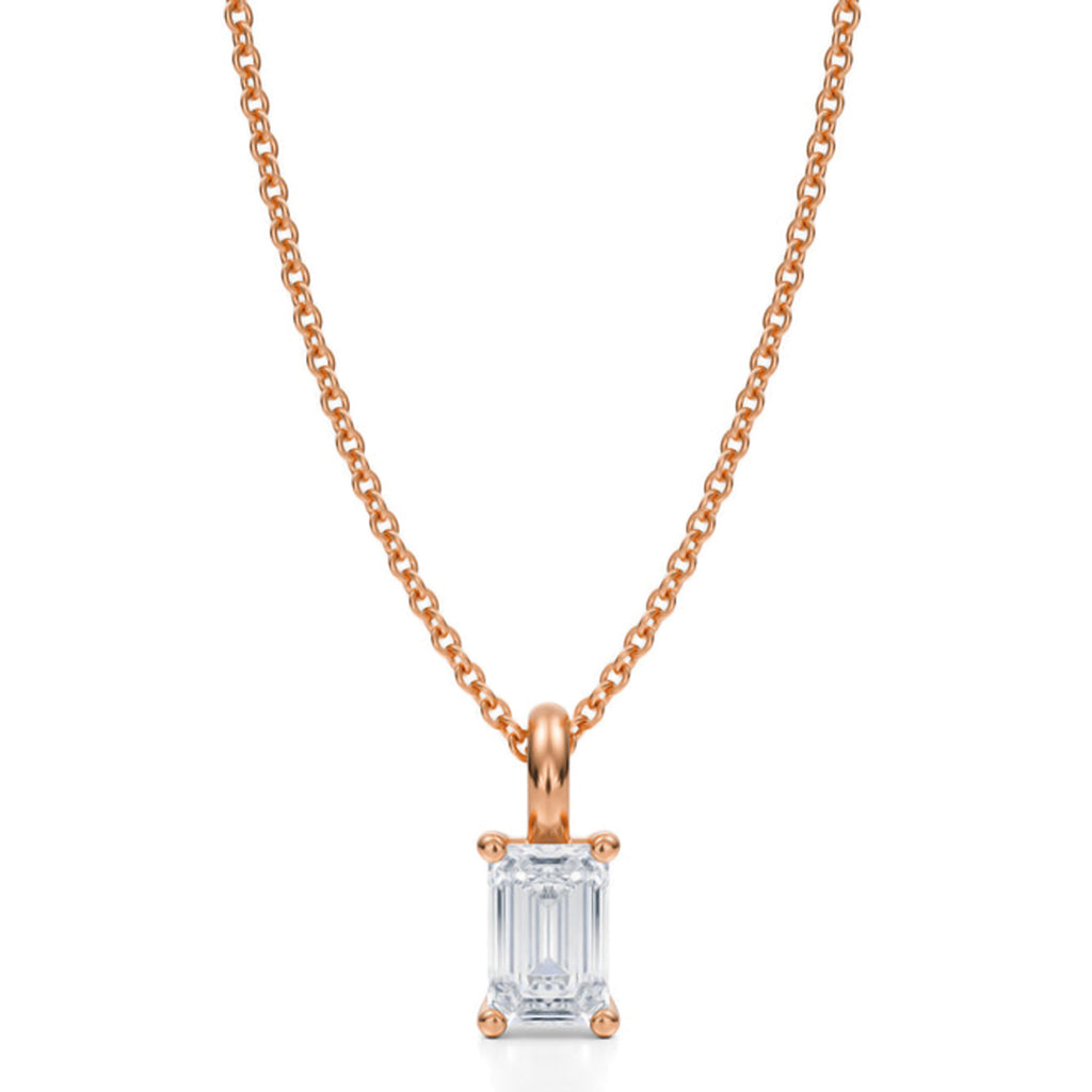 Emerald Solitaire Lab Diamond Pendant Necklace 14K Rose Gold (0.50ct)