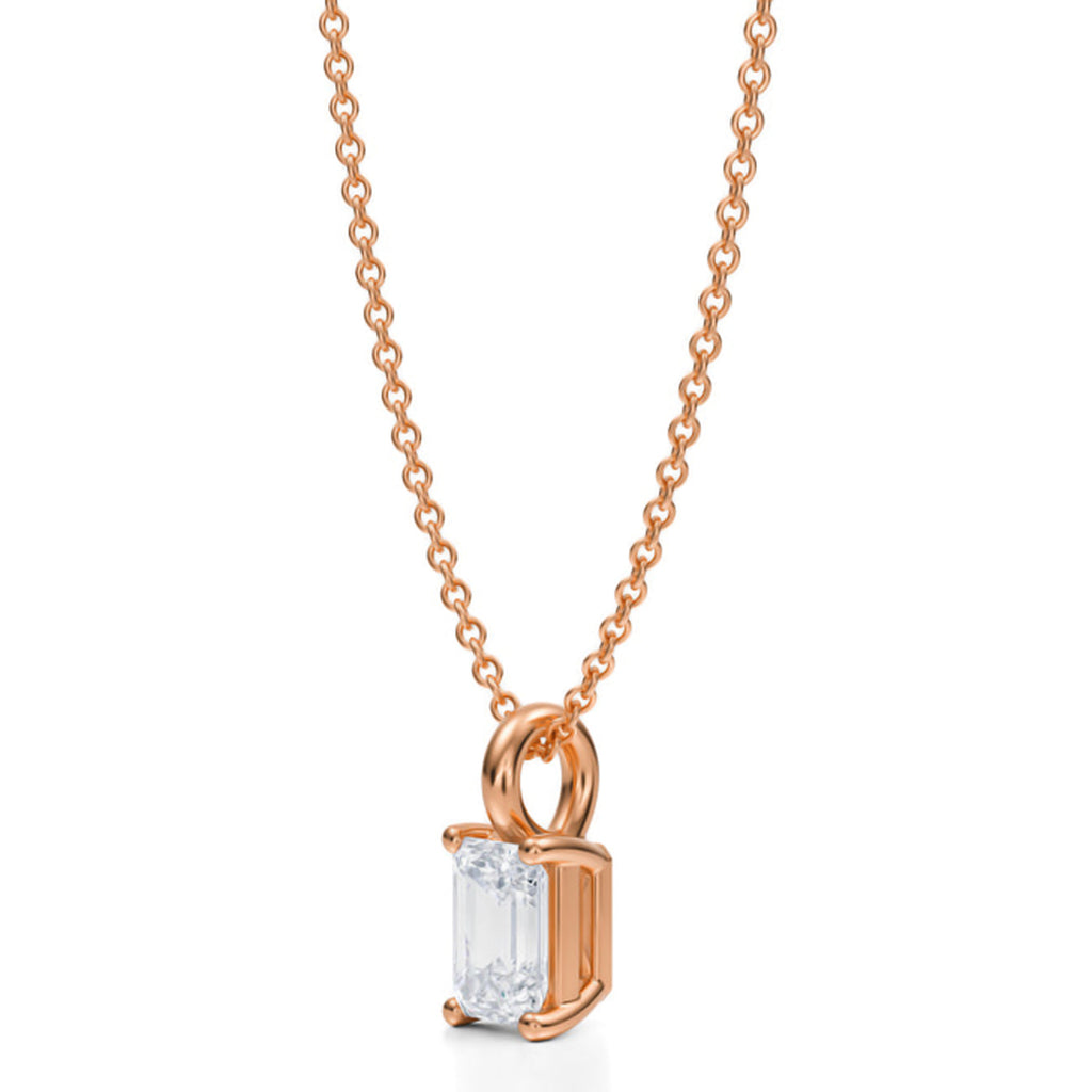 Emerald Solitaire Lab Diamond Pendant Necklace 14K Rose Gold (0.50ct)