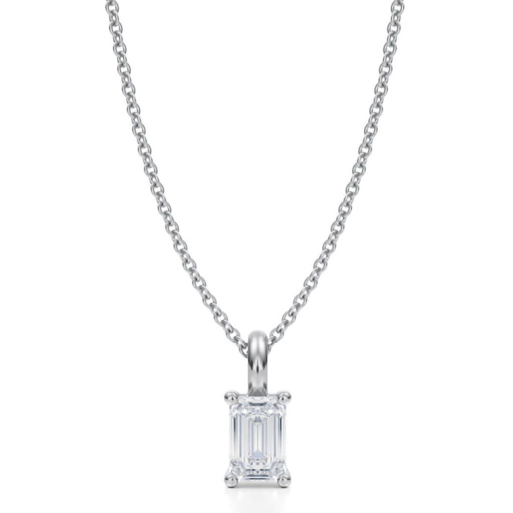 Emerald Solitaire Lab Diamond Pendant Necklace 14K White Gold (0.50ct)