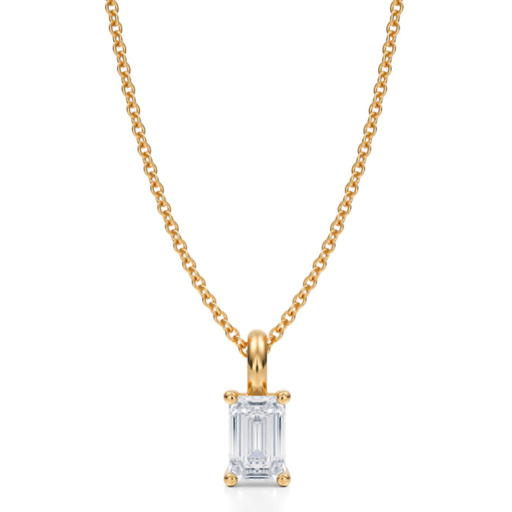 Emerald Solitaire Lab Diamond Pendant Necklace 14K Yellow Gold (0.50ct)
