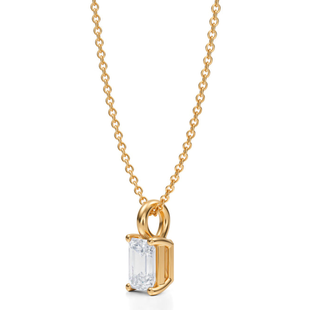 Emerald Solitaire Lab Diamond Pendant Necklace 14K Yellow Gold (0.50ct)