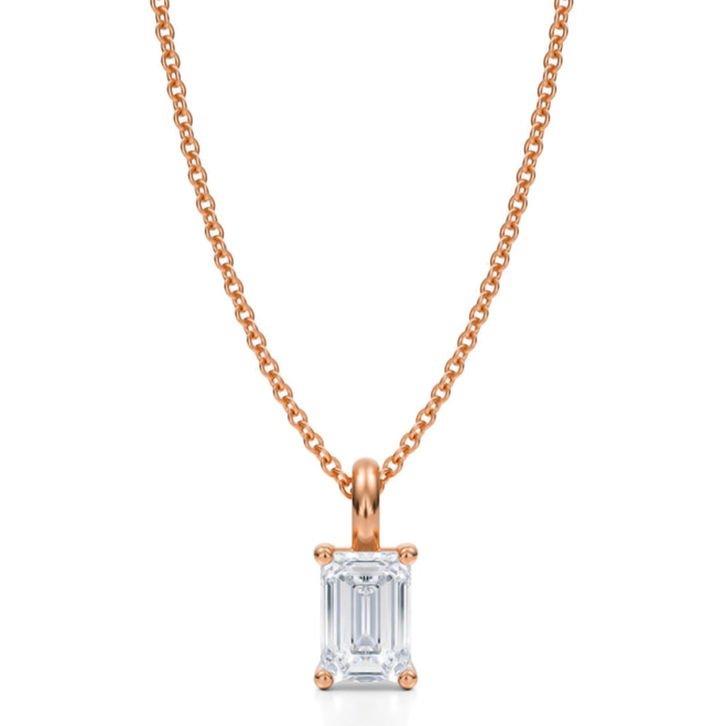 Emerald Lab Diamond 4-Prong Necklace 14K Rose Gold (0.75ct)