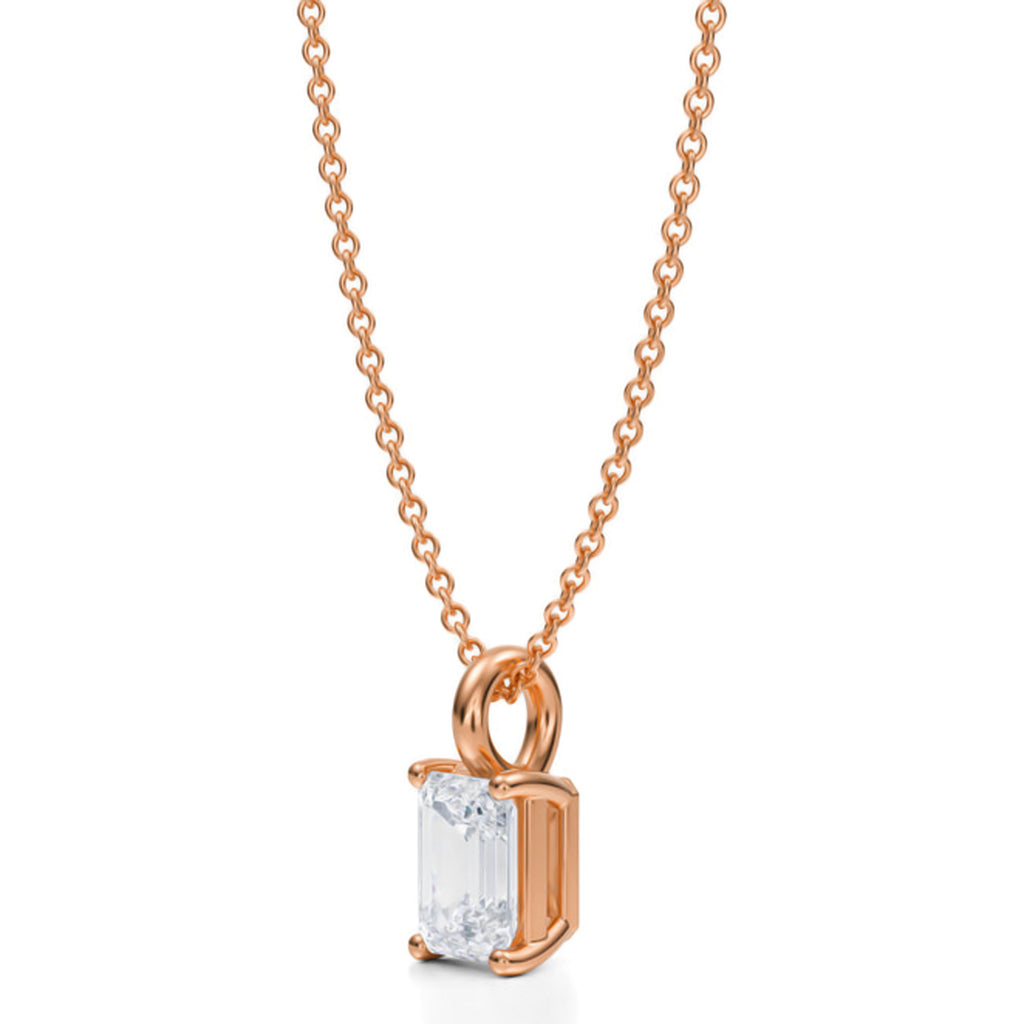 Emerald Lab Diamond 4-Prong Necklace 14K Rose Gold (0.75ct)